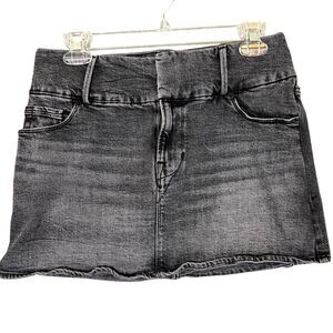 Good American Denim Mini/Micro Jean Skirt Distressed Black Sz 6/28 Zip Fly